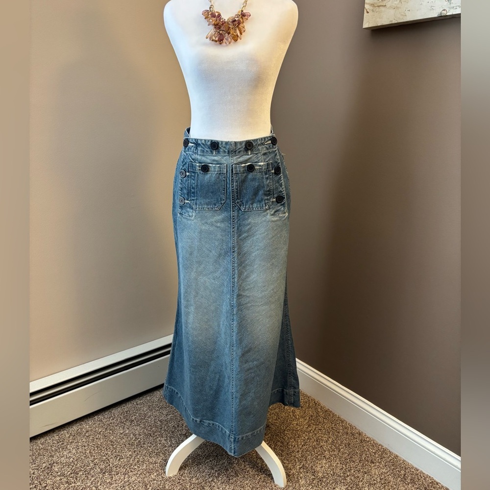 Jeanology Vintage High-Waisted Button Detail Denim Maxi Skirt - Picture 1 of 8